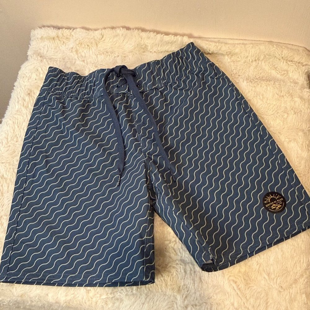 United by Blue- Boys Swim Trunks Board Shorts Blue Design Drawstring Size S